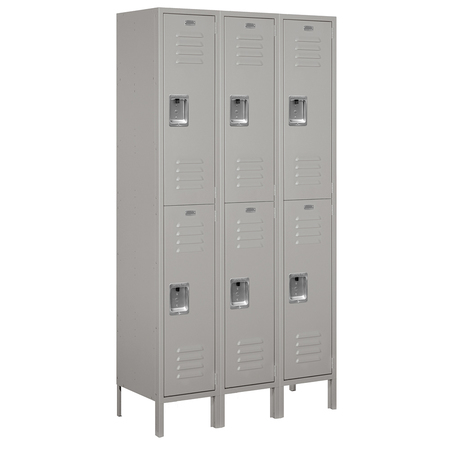 SALSBURY INDUSTRIES Wardrobe Locker, 45" W, 15" D, 78" H, (3) Wide, (6) Openings, Gray 52365GY-U